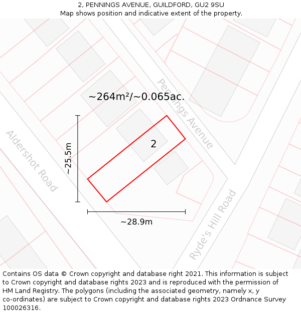 2, PENNINGS AVENUE, GUILDFORD, GU2 9SU: Plot and title map