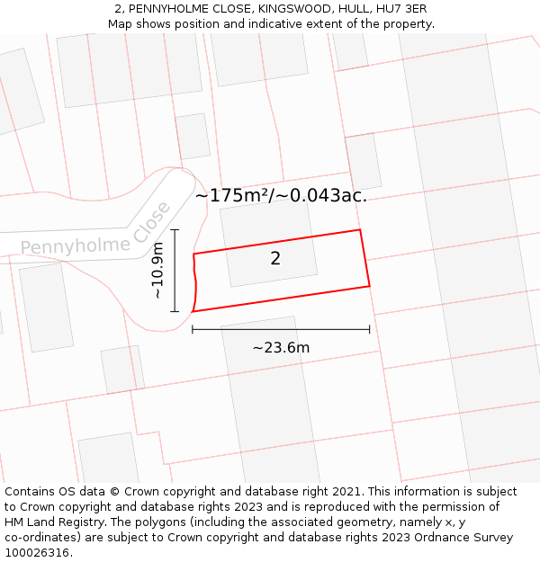 2, PENNYHOLME CLOSE, KINGSWOOD, HULL, HU7 3ER: Plot and title map