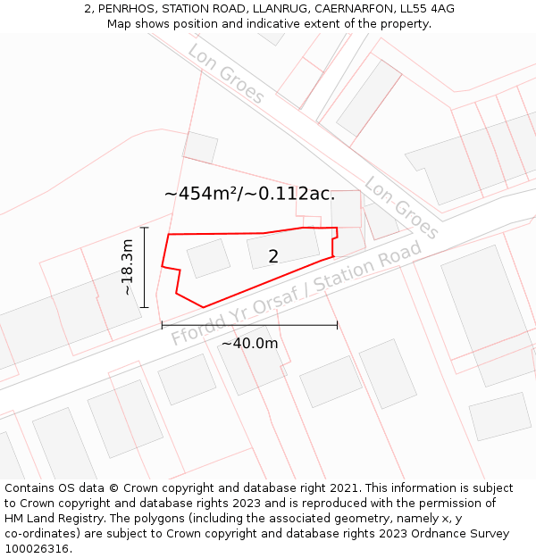 2, PENRHOS, STATION ROAD, LLANRUG, CAERNARFON, LL55 4AG: Plot and title map