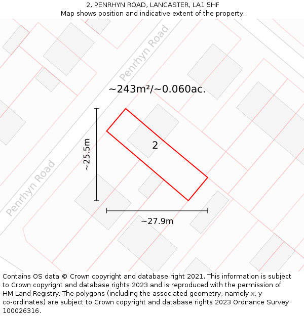 2, PENRHYN ROAD, LANCASTER, LA1 5HF: Plot and title map