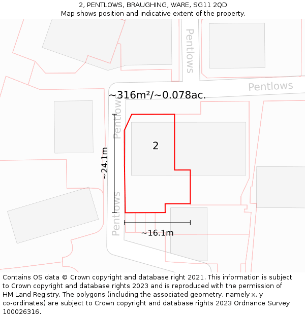 2, PENTLOWS, BRAUGHING, WARE, SG11 2QD: Plot and title map