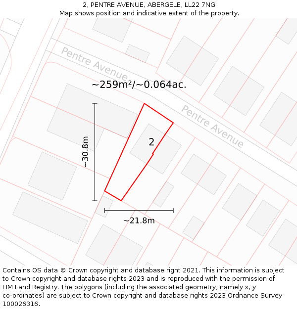 2, PENTRE AVENUE, ABERGELE, LL22 7NG: Plot and title map