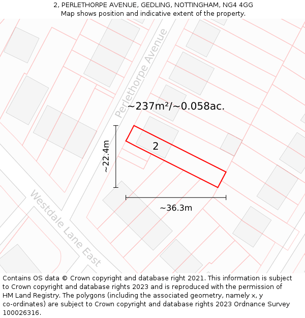 2, PERLETHORPE AVENUE, GEDLING, NOTTINGHAM, NG4 4GG: Plot and title map