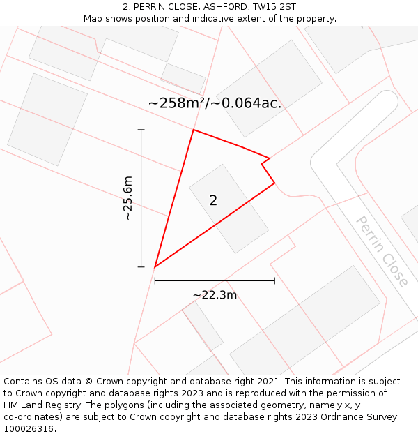 2, PERRIN CLOSE, ASHFORD, TW15 2ST: Plot and title map