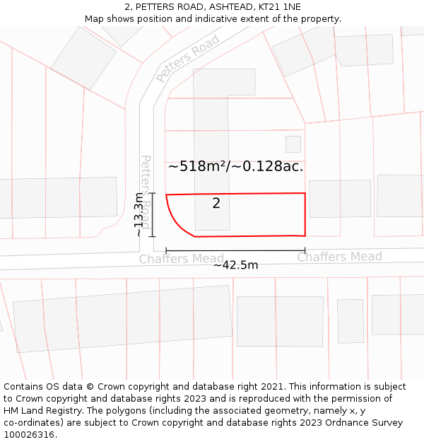 2, PETTERS ROAD, ASHTEAD, KT21 1NE: Plot and title map