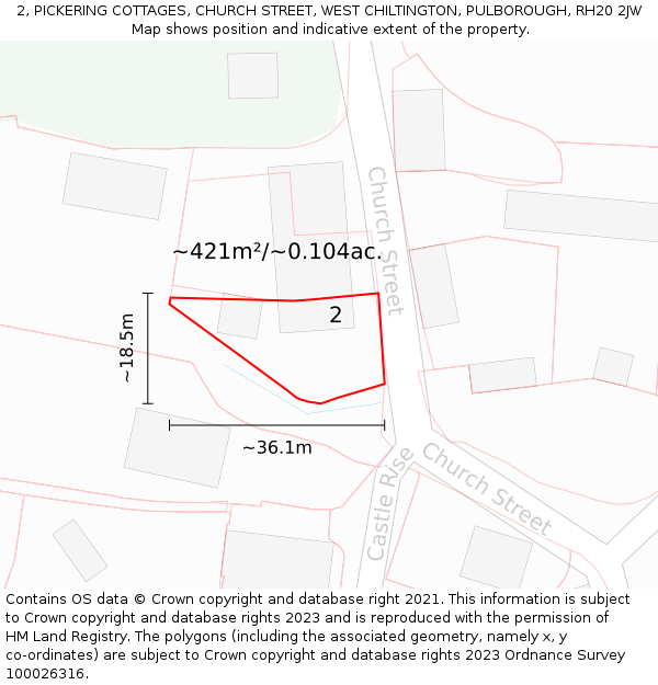 2, PICKERING COTTAGES, CHURCH STREET, WEST CHILTINGTON, PULBOROUGH, RH20 2JW: Plot and title map