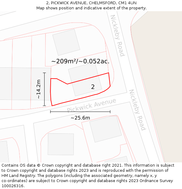 2, PICKWICK AVENUE, CHELMSFORD, CM1 4UN: Plot and title map