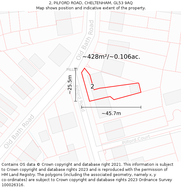 2, PILFORD ROAD, CHELTENHAM, GL53 9AQ: Plot and title map