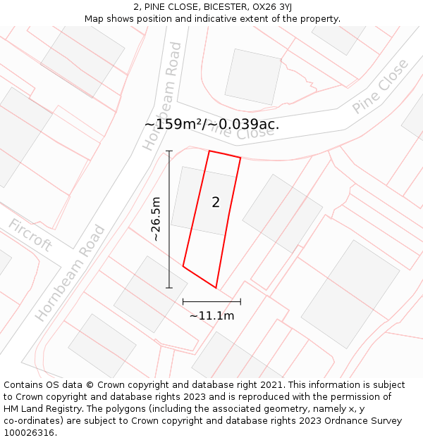 2, PINE CLOSE, BICESTER, OX26 3YJ: Plot and title map