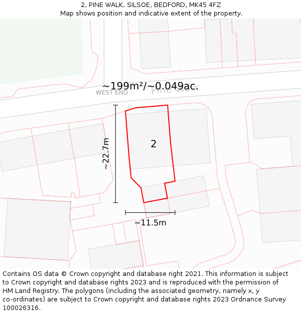 2, PINE WALK, SILSOE, BEDFORD, MK45 4FZ: Plot and title map