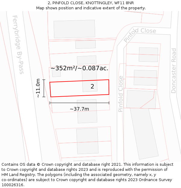 2, PINFOLD CLOSE, KNOTTINGLEY, WF11 8NR: Plot and title map