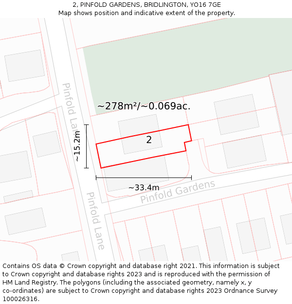 2, PINFOLD GARDENS, BRIDLINGTON, YO16 7GE: Plot and title map