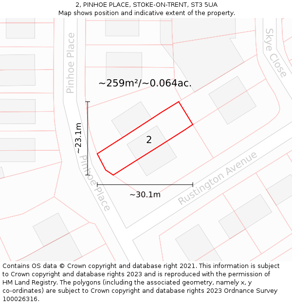 2, PINHOE PLACE, STOKE-ON-TRENT, ST3 5UA: Plot and title map