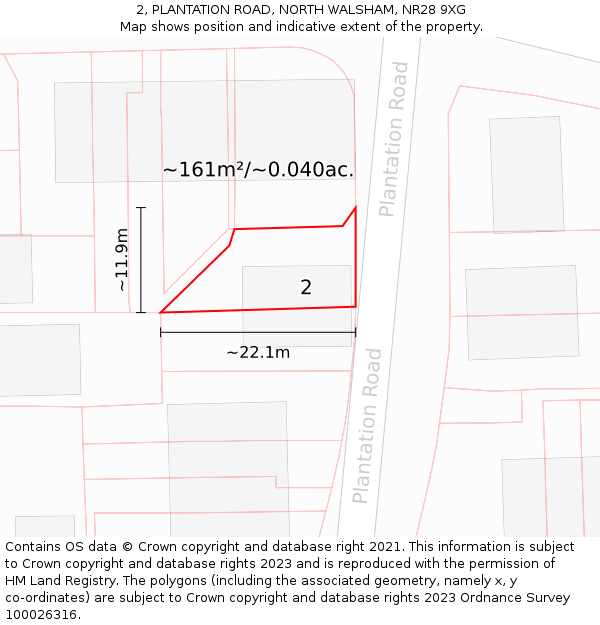 2, PLANTATION ROAD, NORTH WALSHAM, NR28 9XG: Plot and title map