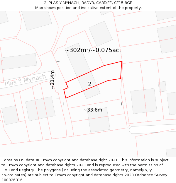2, PLAS Y MYNACH, RADYR, CARDIFF, CF15 8GB: Plot and title map