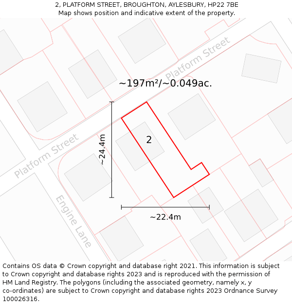 2, PLATFORM STREET, BROUGHTON, AYLESBURY, HP22 7BE: Plot and title map