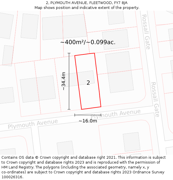 2, PLYMOUTH AVENUE, FLEETWOOD, FY7 8JA: Plot and title map