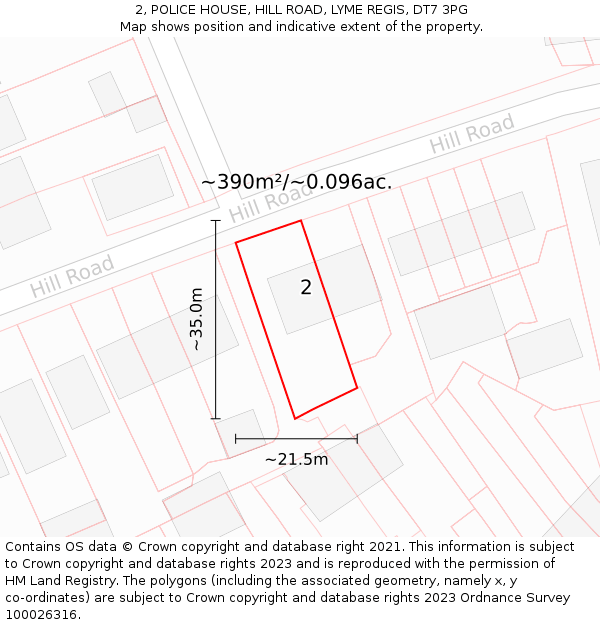 2, POLICE HOUSE, HILL ROAD, LYME REGIS, DT7 3PG: Plot and title map