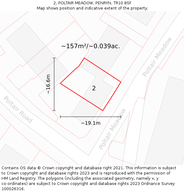 2, POLTAIR MEADOW, PENRYN, TR10 8SF: Plot and title map