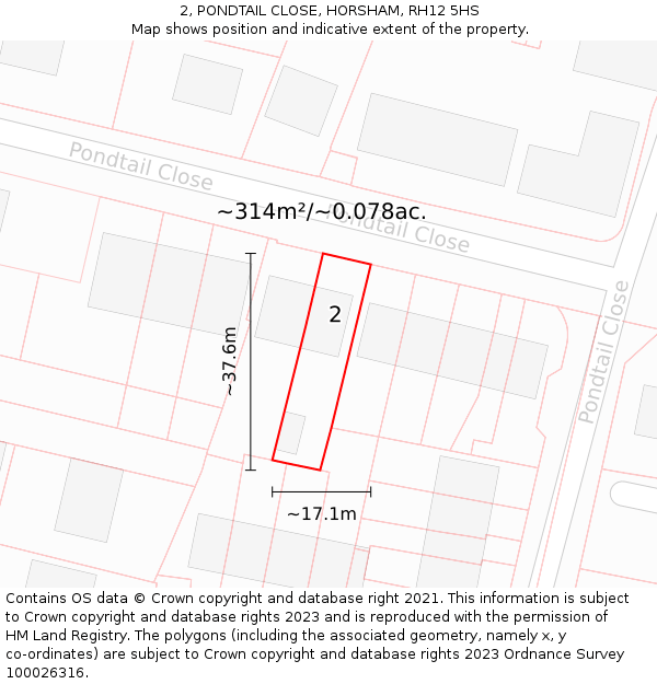 2, PONDTAIL CLOSE, HORSHAM, RH12 5HS: Plot and title map