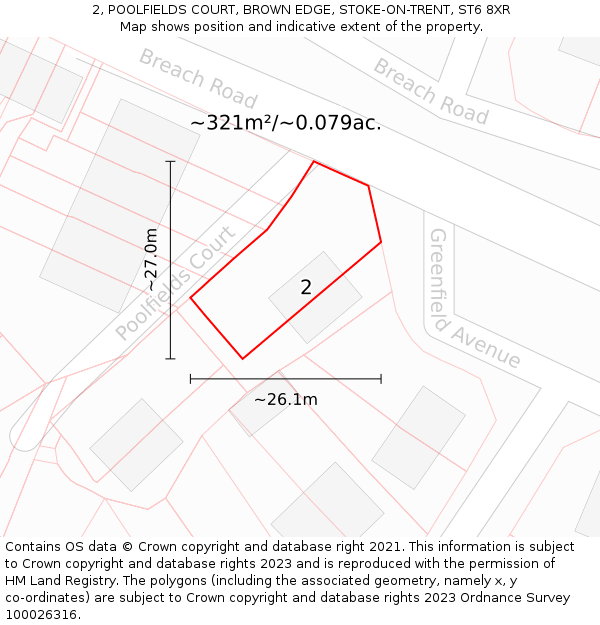 2, POOLFIELDS COURT, BROWN EDGE, STOKE-ON-TRENT, ST6 8XR: Plot and title map