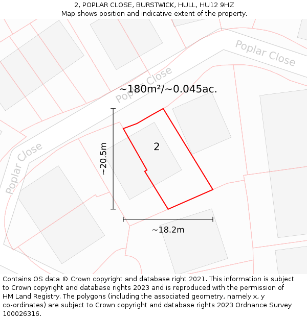 2, POPLAR CLOSE, BURSTWICK, HULL, HU12 9HZ: Plot and title map