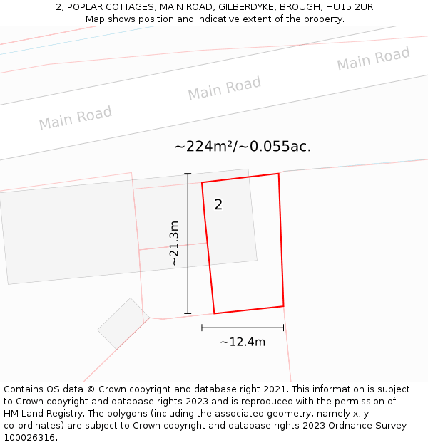 2, POPLAR COTTAGES, MAIN ROAD, GILBERDYKE, BROUGH, HU15 2UR: Plot and title map