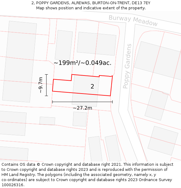 2, POPPY GARDENS, ALREWAS, BURTON-ON-TRENT, DE13 7EY: Plot and title map