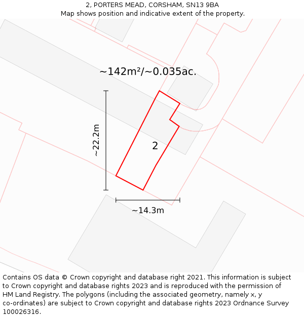 2, PORTERS MEAD, CORSHAM, SN13 9BA: Plot and title map