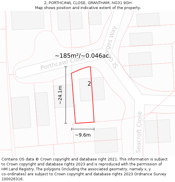 2, PORTHCAWL CLOSE, GRANTHAM, NG31 9GH: Plot and title map