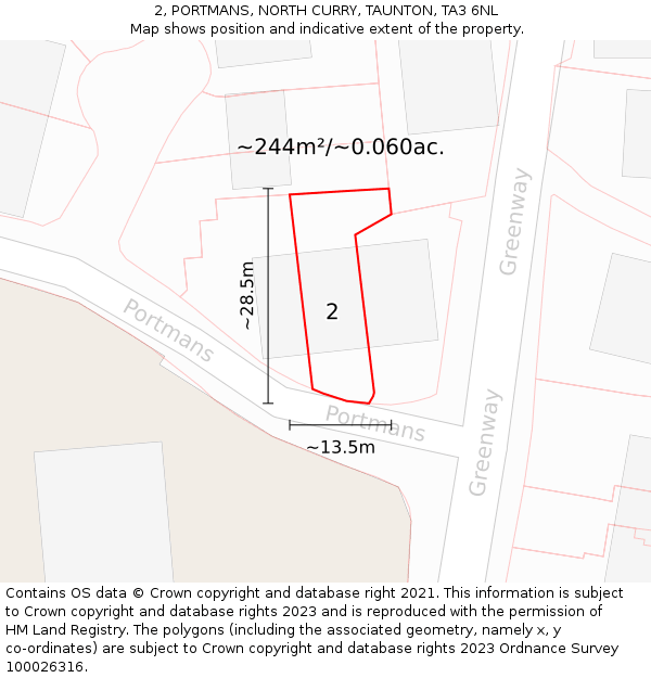 2, PORTMANS, NORTH CURRY, TAUNTON, TA3 6NL: Plot and title map