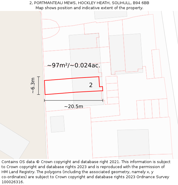 2, PORTMANTEAU MEWS, HOCKLEY HEATH, SOLIHULL, B94 6BB: Plot and title map