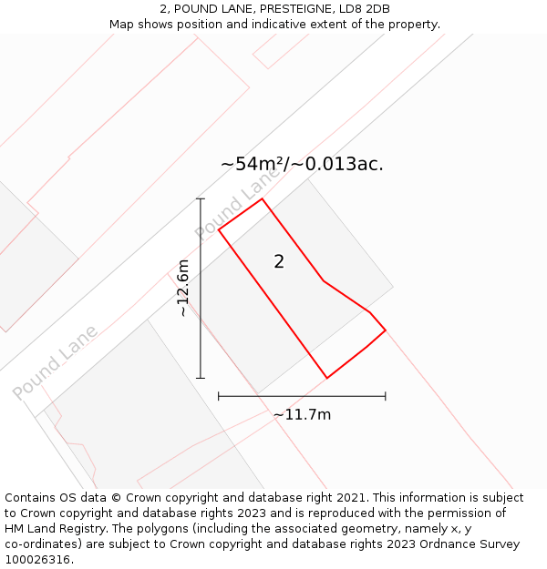 2, POUND LANE, PRESTEIGNE, LD8 2DB: Plot and title map