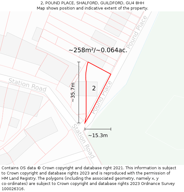 2, POUND PLACE, SHALFORD, GUILDFORD, GU4 8HH: Plot and title map