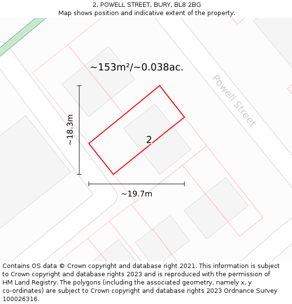 2, POWELL STREET, BURY, BL8 2BG: Plot and title map