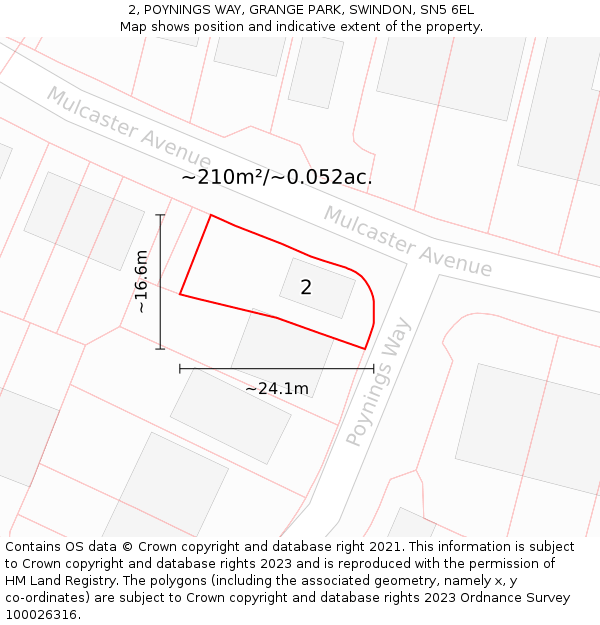 2, POYNINGS WAY, GRANGE PARK, SWINDON, SN5 6EL: Plot and title map