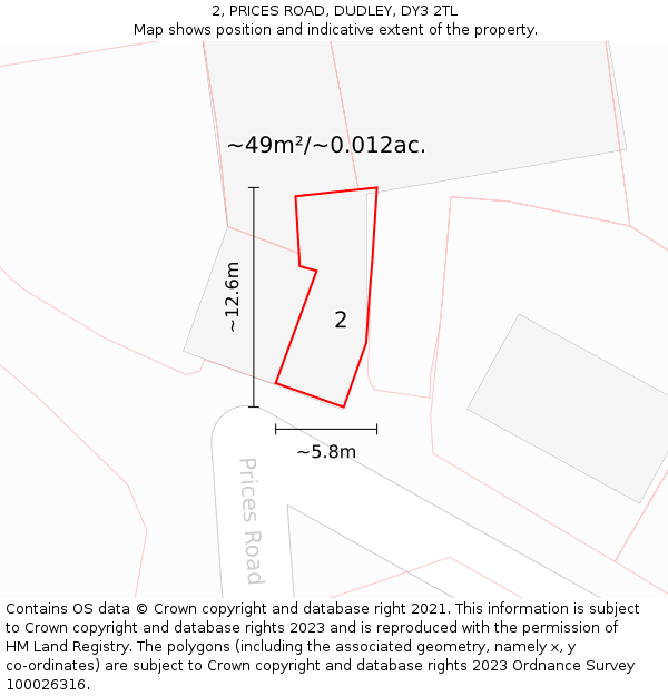 2, PRICES ROAD, DUDLEY, DY3 2TL: Plot and title map