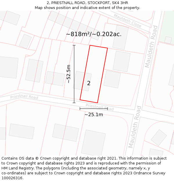2, PRIESTNALL ROAD, STOCKPORT, SK4 3HR: Plot and title map