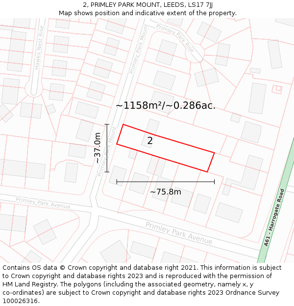 2, PRIMLEY PARK MOUNT, LEEDS, LS17 7JJ: Plot and title map