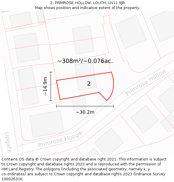 2, PRIMROSE HOLLOW, LOUTH, LN11 9JB: Plot and title map