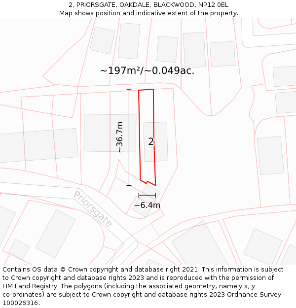 2, PRIORSGATE, OAKDALE, BLACKWOOD, NP12 0EL: Plot and title map