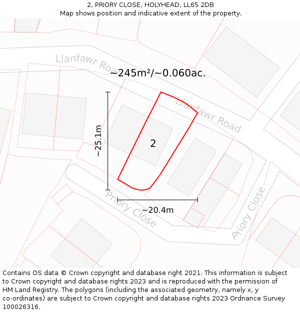 2, PRIORY CLOSE, HOLYHEAD, LL65 2DB: Plot and title map