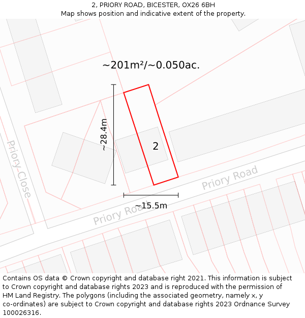 2, PRIORY ROAD, BICESTER, OX26 6BH: Plot and title map