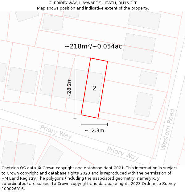 2, PRIORY WAY, HAYWARDS HEATH, RH16 3LT: Plot and title map