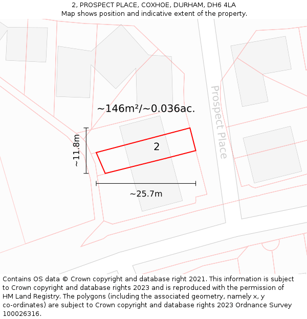 2, PROSPECT PLACE, COXHOE, DURHAM, DH6 4LA: Plot and title map
