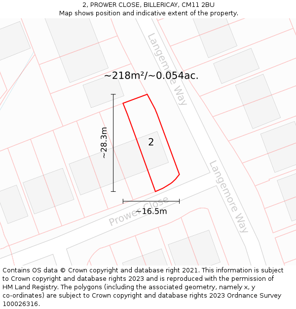 2, PROWER CLOSE, BILLERICAY, CM11 2BU: Plot and title map