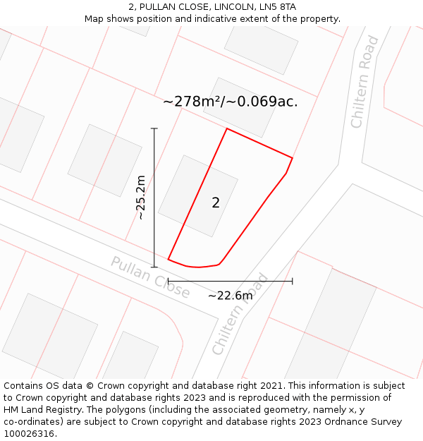 2, PULLAN CLOSE, LINCOLN, LN5 8TA: Plot and title map