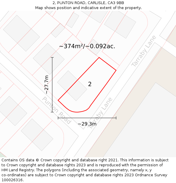 2, PUNTON ROAD, CARLISLE, CA3 9BB: Plot and title map
