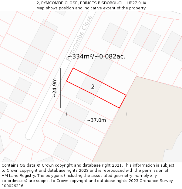 2, PYMCOMBE CLOSE, PRINCES RISBOROUGH, HP27 9HX: Plot and title map