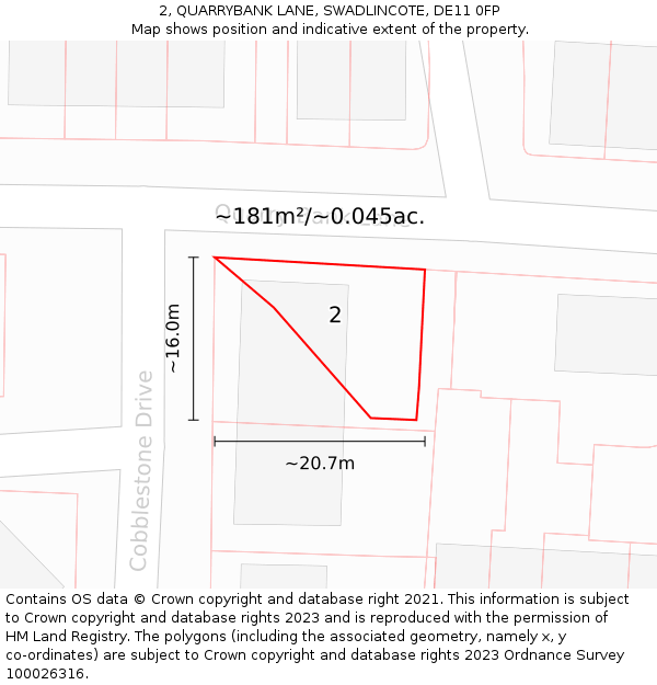 2, QUARRYBANK LANE, SWADLINCOTE, DE11 0FP: Plot and title map